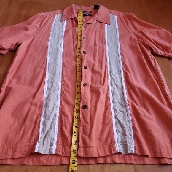Haggar Washable Linen Blend Shirt XL Lounge Beach Vacation Retro Bowling Stripe - Picture 6 of 7